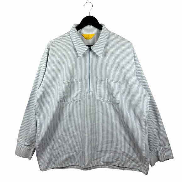 Vintage 70s Ben Davis Long Sleeved Shirt Men's XL Blue Half Zip Hickory Stripe